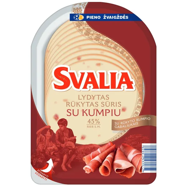 Lydytas rūkytas sūris su kumpiu SVALIA, 45 % rieb., 150 g