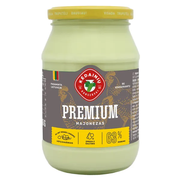 Majonezas KĖDAINIŲ KONSERVAI PREMIUM, 62 % rieb., 430 g
