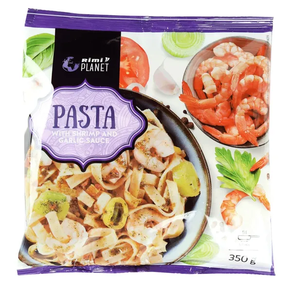 Makaronai su krevetėmis ir česnakų padažu RIMI, 350 g