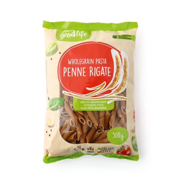 Pilno grūdo makaronai RIMI GOODLIFE PENNE RIGATE, 500 g