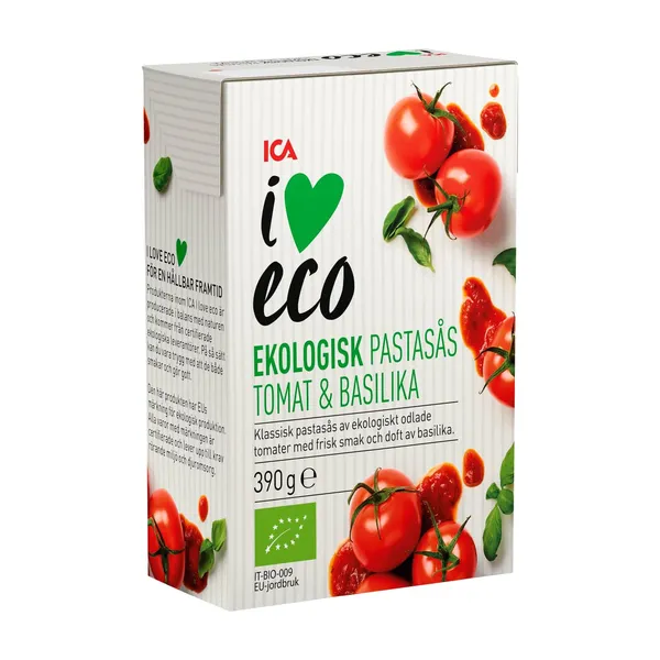 Ekologiškas makaronų padažas I LOVE ECO su bazilikais, 390 g