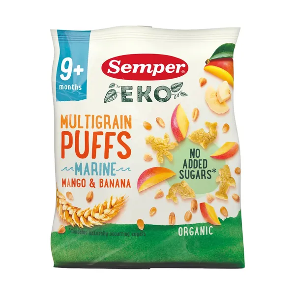 Pilno grūdo mangų ir bananų skonio užkandis SEMPER EKO, nuo 9 mėnesių, 18 g