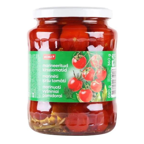 Marinuoti vyšniniai pomidorai RIMI, 690 g / 360 g