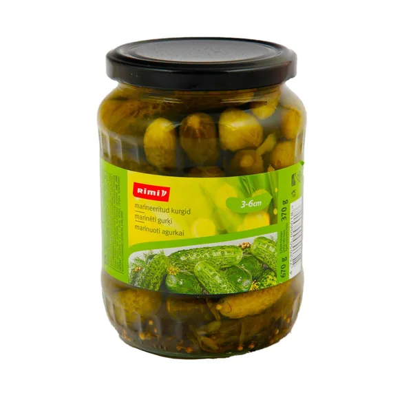 Marinuoti agurkai RIMI, 3 - 6 cm, 670 g / 370 g
