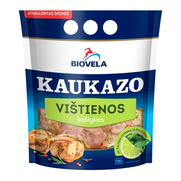 Marinuotas vištienos KAUKAZO šašlykas su žaliąja citrina ir žolelėmis BIOVELA, 700 g