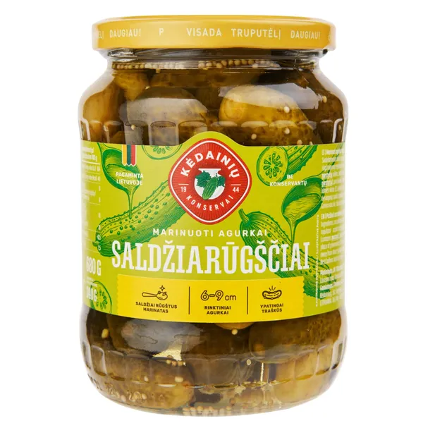 Marinuoti SALDŽIARŪGŠČIAI agurkai KĖDAINIŲ KONSERVAI, 680 / 340 g