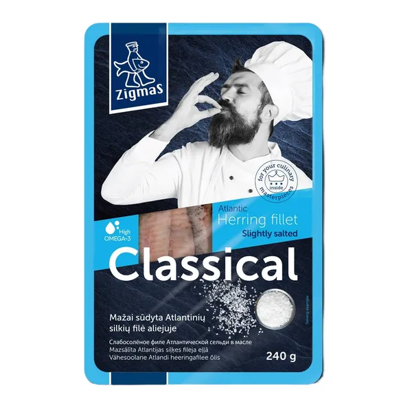Mažai sūdyta atlantinių silkių filė aliejuje ZIGMAS CLASSICAL, 240 g