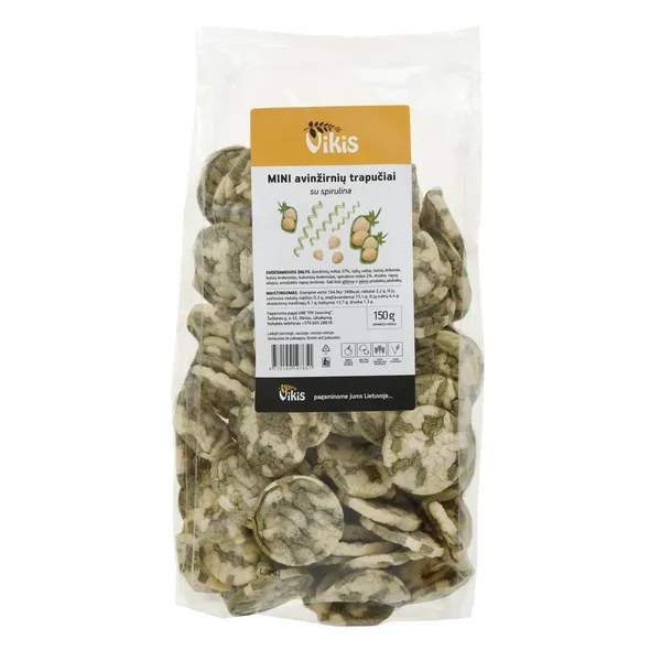 Maži avinžirnių trapučiai su spirulina VIKIS, 150 g