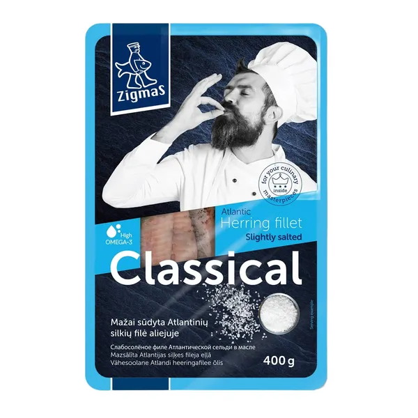 Mažai sūdyta klasikinė silkių filė aliejuje ZIGMAS, 400 g