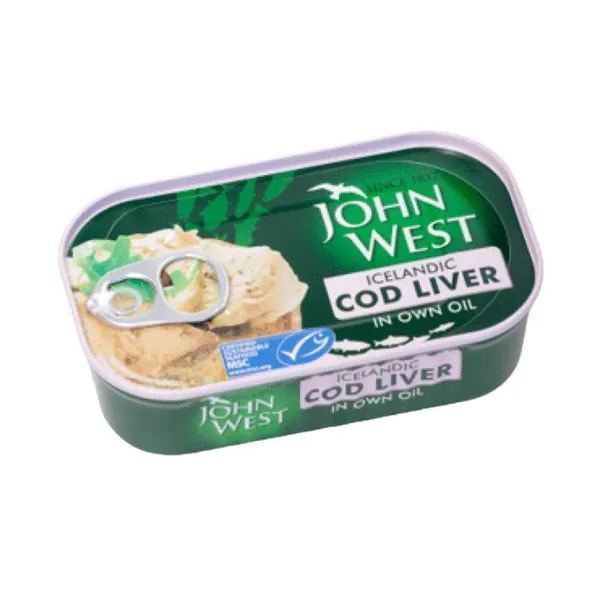 Menkių kepenėlės savo aliejuje JOHN WEST, 121 g