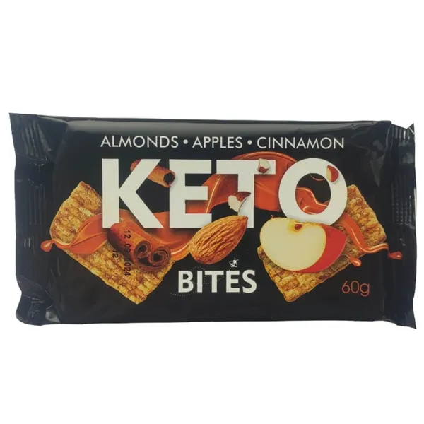 Migdolų batonėlis su obuoliais ir cinamonu KETO BITES, 60 g