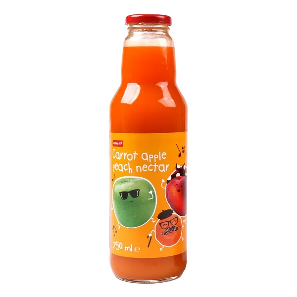 Morkų, obuolių, persikų nektaras RIMI su vitaminu C, 0,75 l
