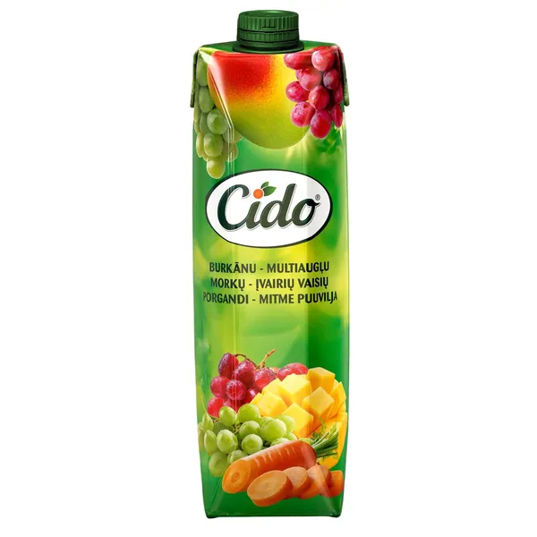 Morkų ir įvairių vaisių sulčių gėrimas CIDO, su saldikliu, 1 l