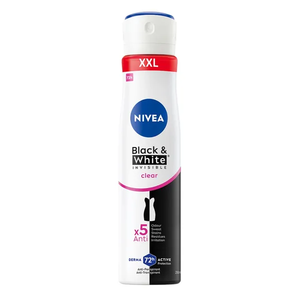 Moteriškas purškiamas dezodorantas NIVEA BLACK & WHITE INVISIBLE, 250 ml