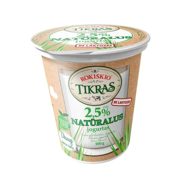 Jogurtas TIKRAS, natūralus, be laktozės, 2,5%, 300 g (M)
