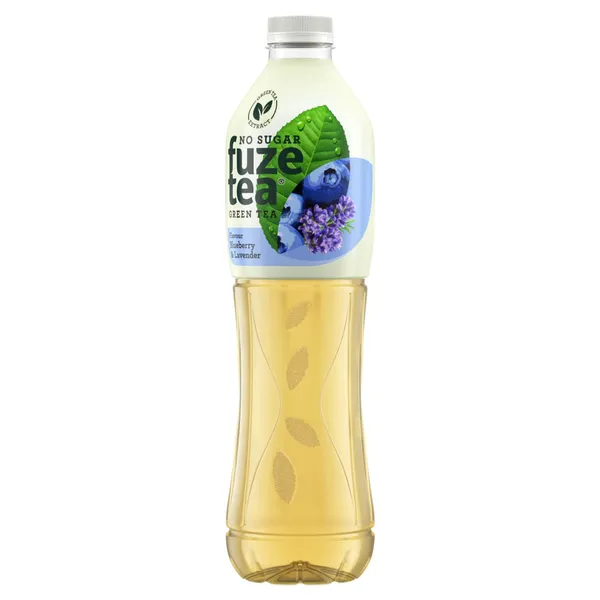 Negazuotas mėlynių ir levandų skonio gaivusis arbatos gėrimas su žaliosios arbatos ir levandų ekstraktu FUZETEA BLUEBERRY LAVENDER, su saldikliais, 1,5 l