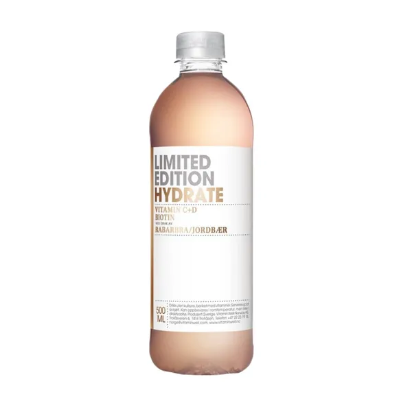 Negazuotas, vitaminais papildytas, mažai kalorijų turintis, rabarbarų ir braškių skonio gėrimas VITAMIN WELL Hydrate, 500 ml