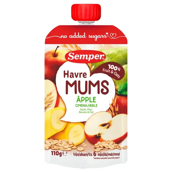 Obuolių ir avižų tyrelė SEMPER FRUKTMUMS, 6 mėn.+, 110 g
