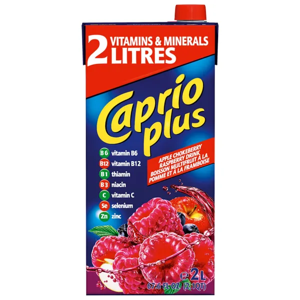 Obuolių ir aviečių gėrimas CAPRIO, su saldikliais, 2 l
