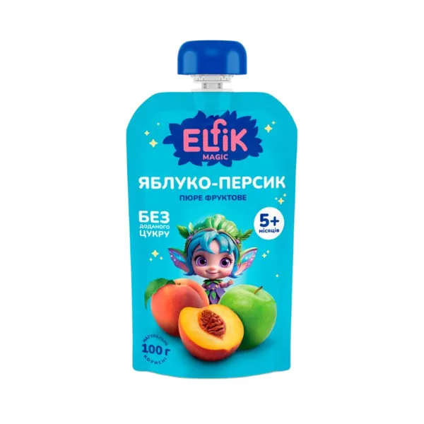 Obuolių ir persikų tyrė ELFIK, nuo 5 mėn., 100 g