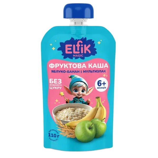 Obuolių tyrė su daugiagrūde koše ir bananais ELFIK, nuo 6 mėn., 110 g
