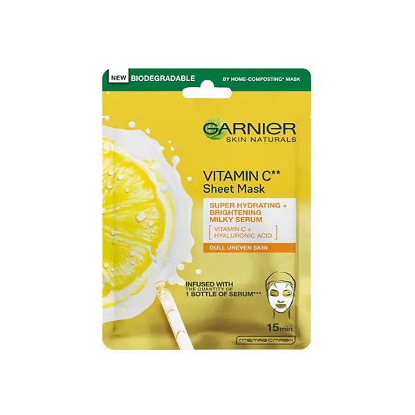 Intensyviai odą drėkinanti ir šviesinanti lakštinė kaukė GARNIER