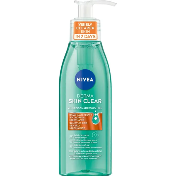 Į bėrimus linkusios odos su trūkumais prausimosi gelis NIVEA DERMA SKIN CLEAR, 150 ml
