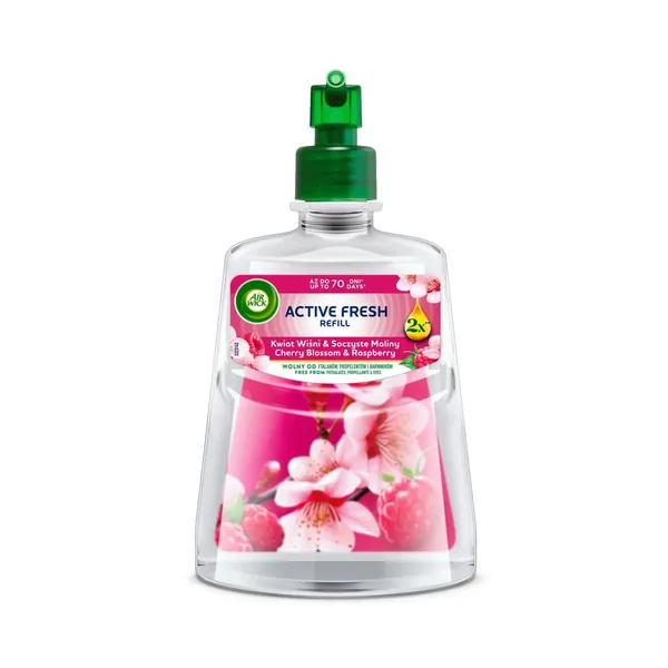 Automatinis neaerozolinis oro gaiviklis AIR WICK ACTIVE FRESH vyšnių žiedų ir aviečių kvapo, 228 ml