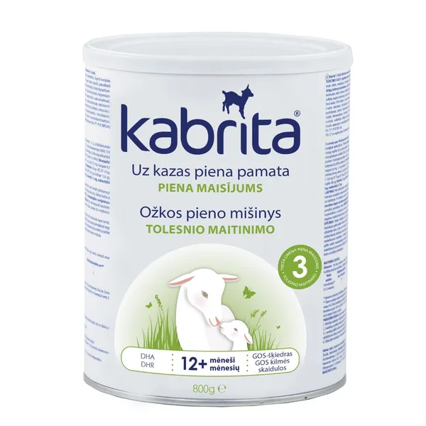 Ožkos pieno miltelių gėrimas KABRITA 3, vyresniems nei vieneri metai vaikams, 800 g
