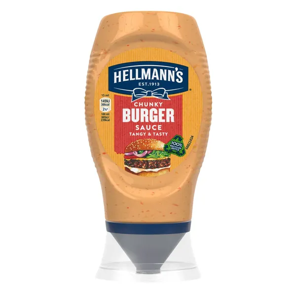 Padažas su kornišonais, svogūnais ir raudonomis aitriosiomis paprikomis HELLMANN'S CHUNKY BURGER, 250 ml
