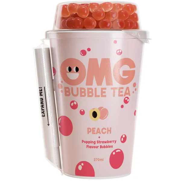 Arbatos gėrimas OMG, persikų skonio su braškių burbuliukais, 270 ml