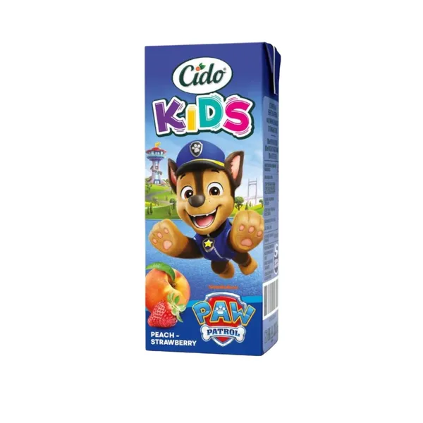 Persikų ir braškių sulčių gėrimas CIDO PAW PATROL, su saldikliu, 0,2 l