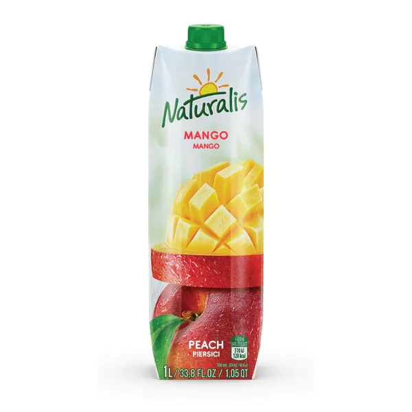 Persikų, mangų sulčių gėrimas su minkštimu NATURALIS, 1 l