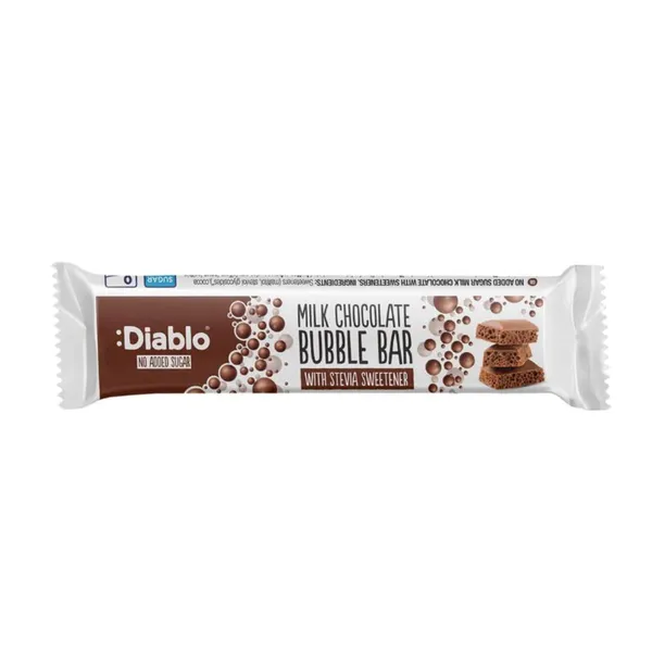 Pieninis šokoladas DIABLO BUBBLE BAR su saldikliu, 30 g