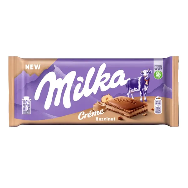 Pieninis šokoladas MILKA iš Alpių pieno su lazdynų riešutų įdaru, 85 g