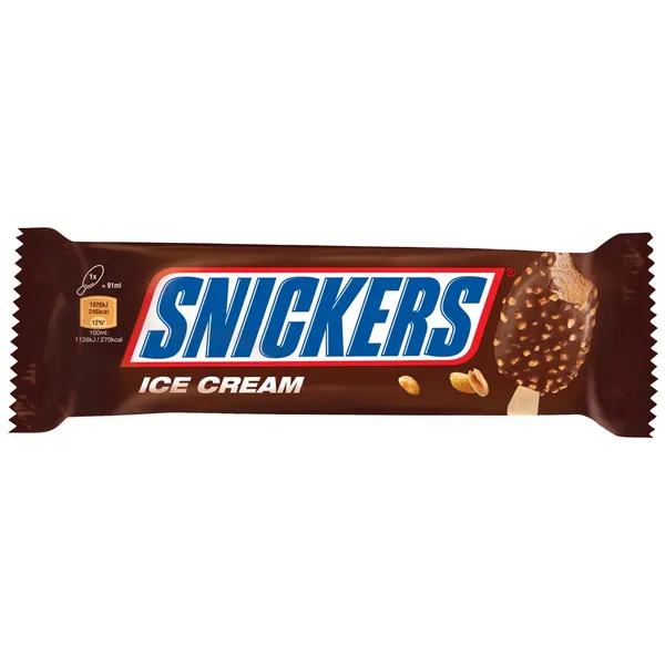 Pieniški valgomieji ledai ant pagaliuko SNICKERS, 91 ml / 73 g