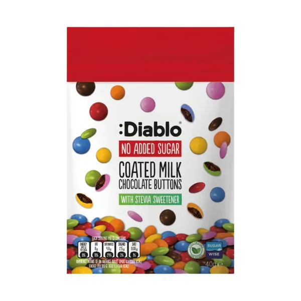 Piena šokolādes pogas Diablo ar saldin. 40g