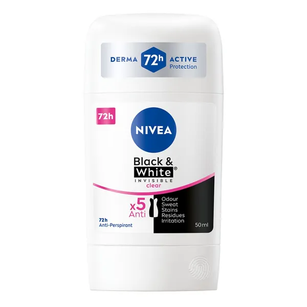 Pieštukinis antiperspirantas moterims NIVEA Black & White Invisible Clear, 50 ml