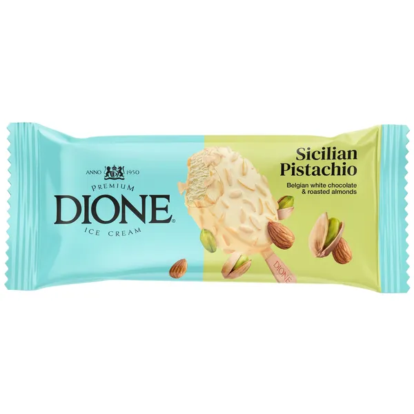 Pistacijų plombyras su baltu belgišku šokoladu ir migdolais DIONE, 90 ml / 70 g