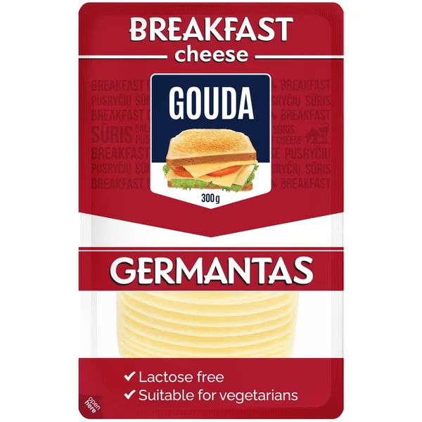 Pjaustytas sūris GERMANTAS GOUDA, 45 % rieb., 300 g
