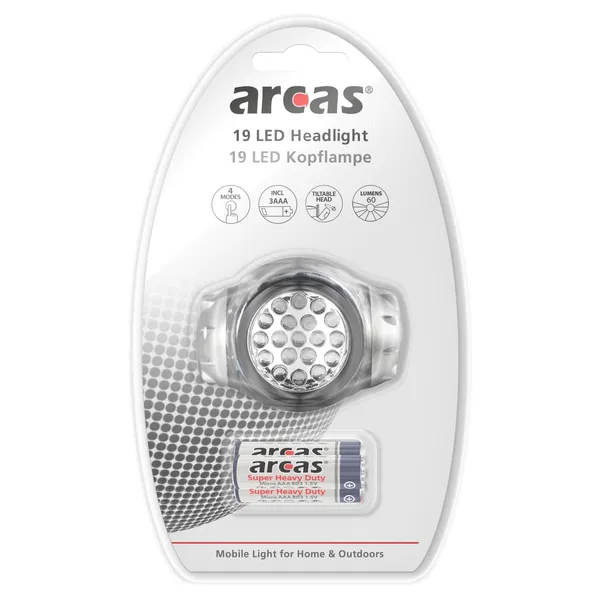 Priekinis žibintas ARCAS, 19xLED-KL, + 3 x AAA
