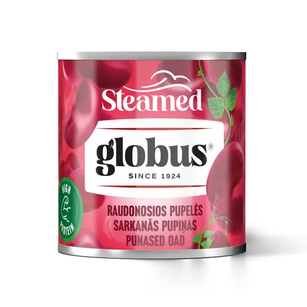 Konservuotos raudonosios pupelės ruoštos garuose GLOBUS, 212 ml / 150 g
