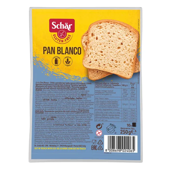 Raikyta balta duona be glitimo SCHAR PAN BLANCO, 250 g