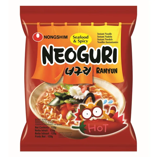 Aštri greitai paruošiama RAMEN jūros gėrybių - vermišelių sriuba NEOGURI RAMYUN, 120 g