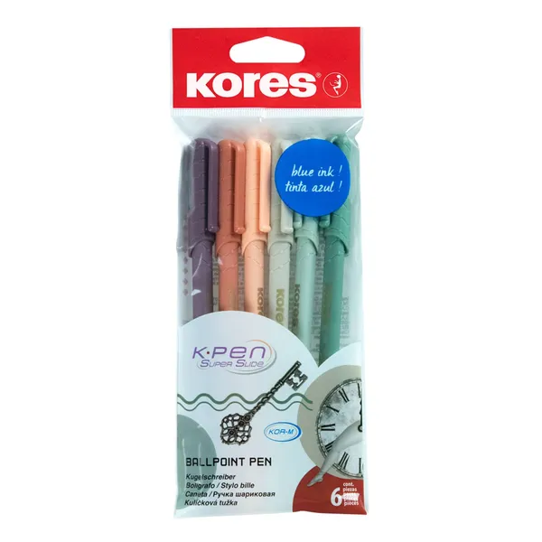 Rašiklis KORES K0R-M VINTAGE STYLE, mėlynas, trikampis, 1 mm, 6 vnt.