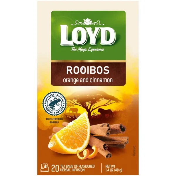 Raudonoji apelsinų ir cinamono skonio arbata LOYD, 40 g