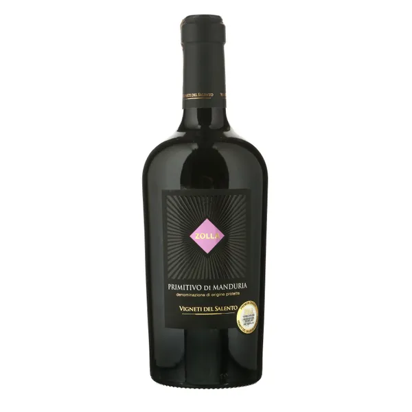 Raudonasis sausas vynas su saugoma kilmės vietos nuoroda VIGNETI DEL SALENTO ZOLLA PRIMITIVO DI MANDURIA DOP, 0,75 l
