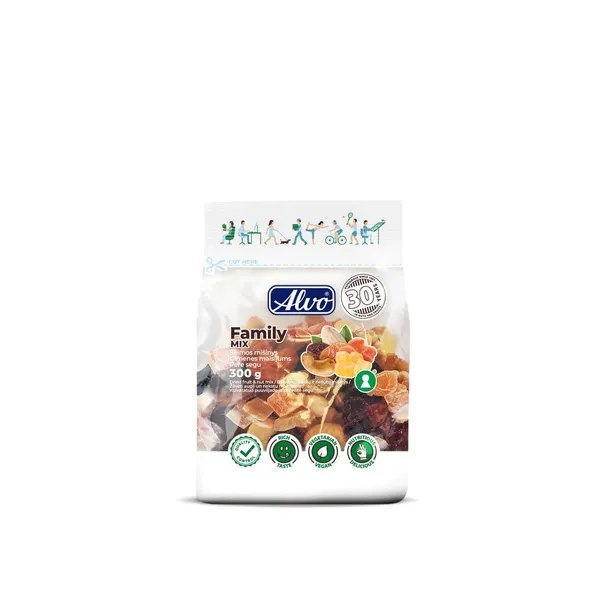 Riešutų ir džiovintų vaisių mišinys ALVO FAMILY MIX, 300 g
