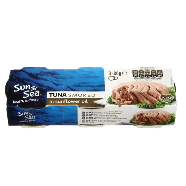 Rūkytas tunas saulėgrąžų aliejuje SUN&SEA, 3 x 80 g
