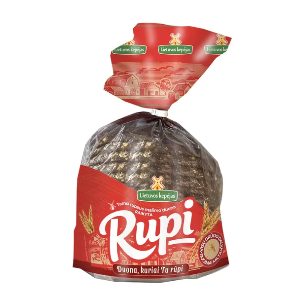 RUPI tamsi raikyta duona su visų grūdo dalių miltais LIETUVOS KEPĖJAS, 600 g